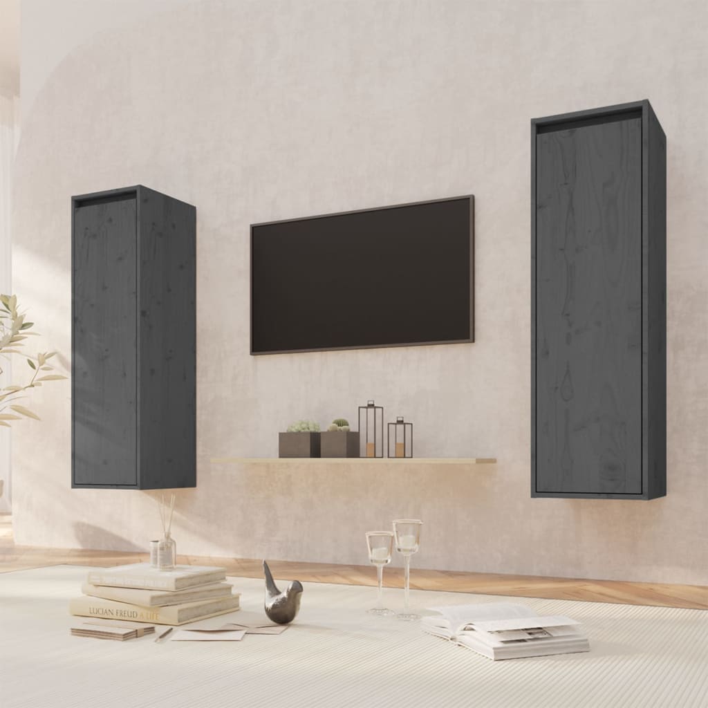 Seinäkaapit 2 kpl harmaa 30x30x100 cm täysi mänty - Sisustajankoti.fi