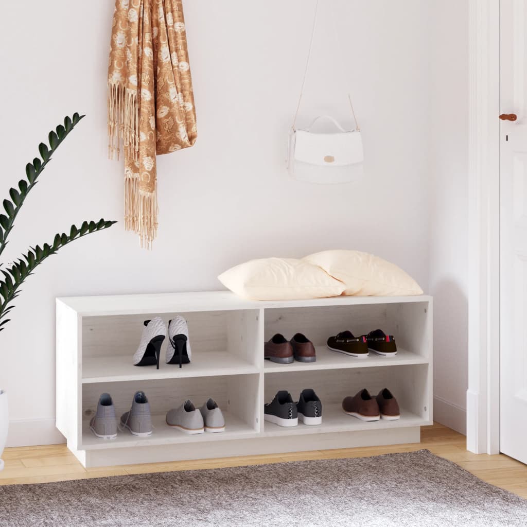 Kenkäkaappi valkoinen 110x34x45 cm täysi mänty - Sisustajankoti.fi