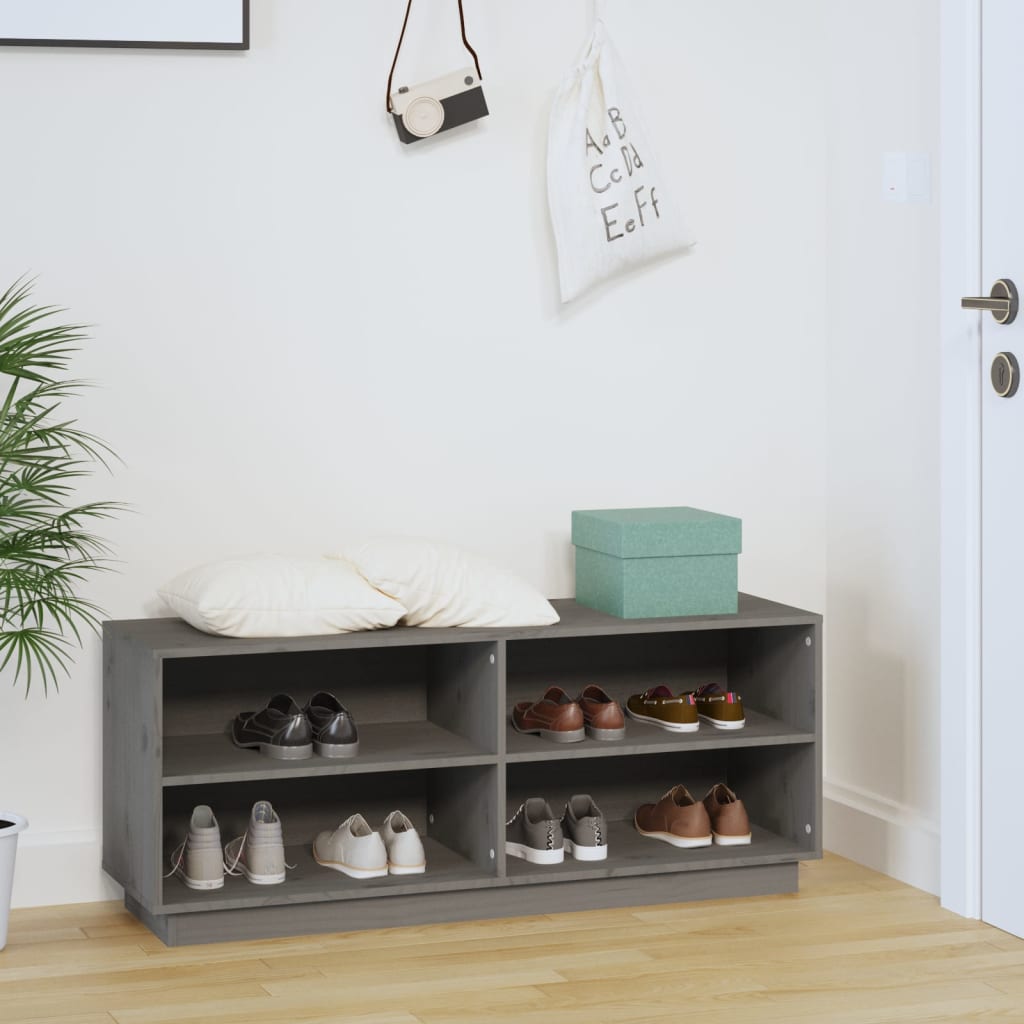 Kenkäkaappi harmaa 110x34x45 cm täysi mänty - Sisustajankoti.fi