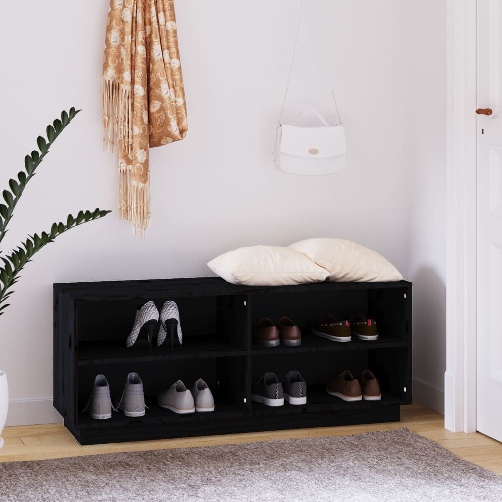 Kenkäkaappi musta 110x34x45 cm täysi mänty - Sisustajankoti.fi