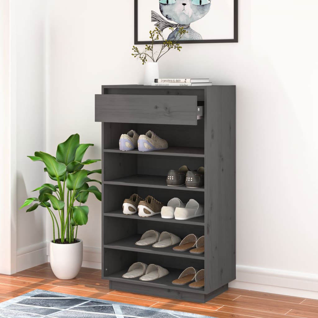 Kenkäkaappi harmaa 60x34x105 cm täysi mänty - Sisustajankoti.fi