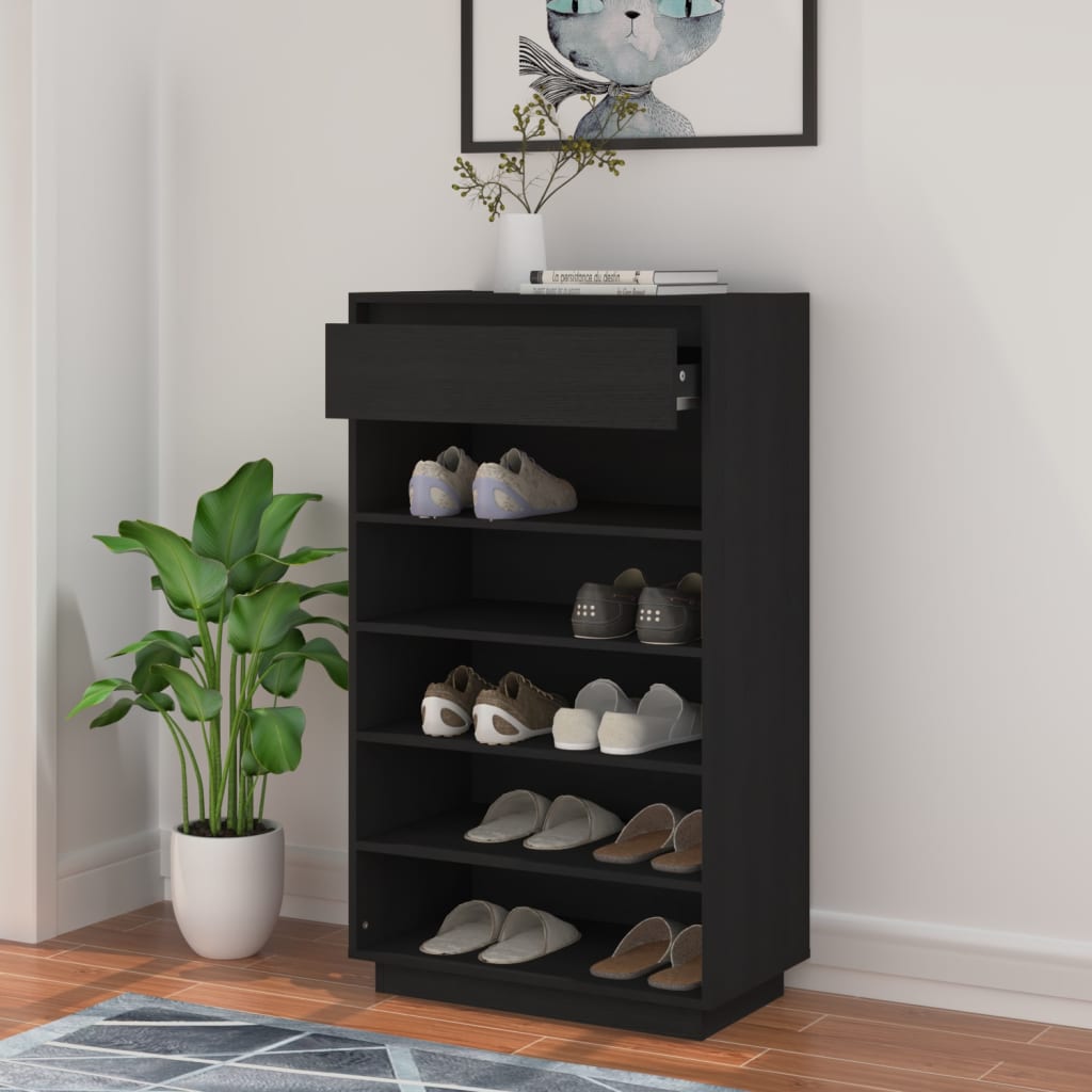 Kenkäkaappi musta 60x34x105 cm täysi mänty - Sisustajankoti.fi