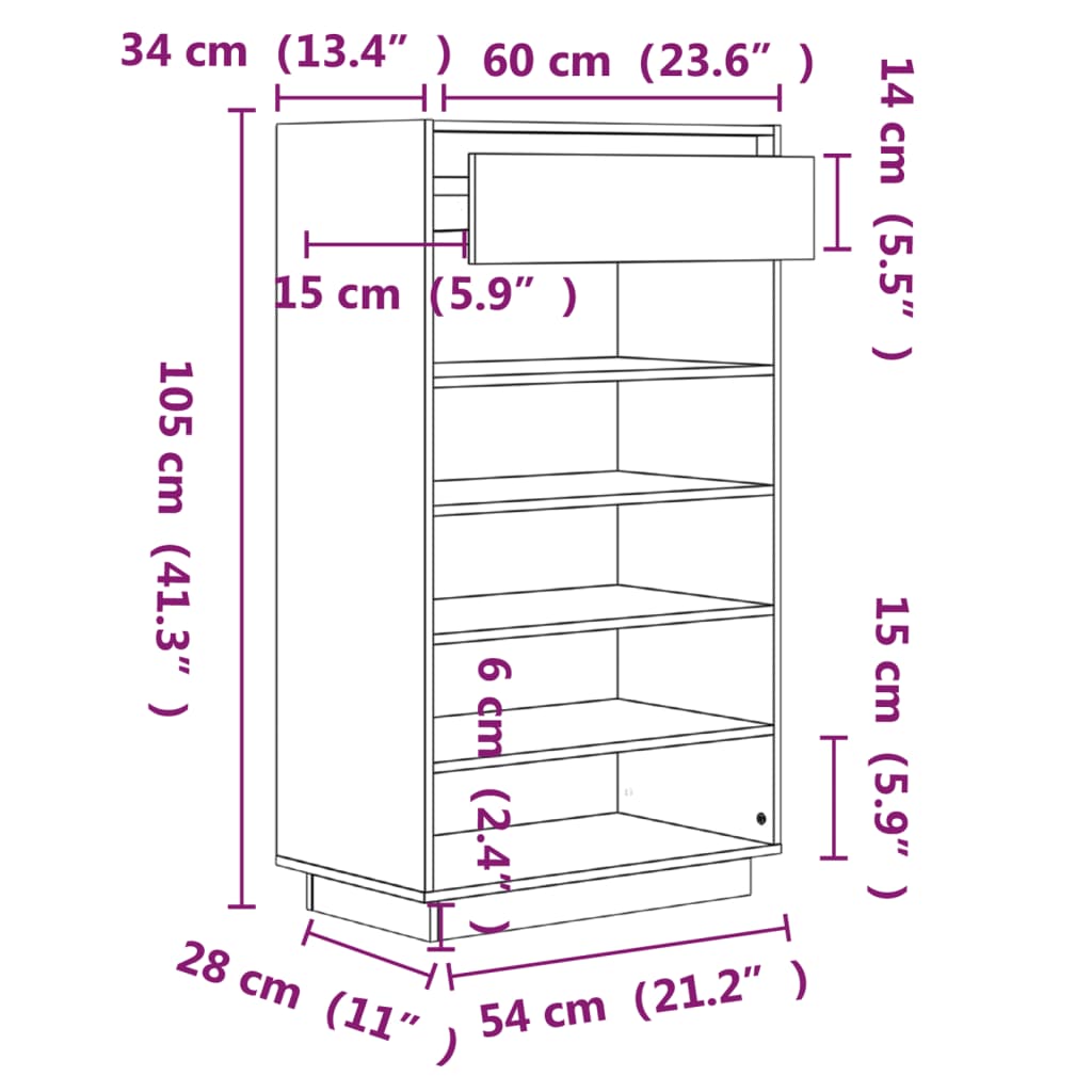 Kenkäkaappi musta 60x34x105 cm täysi mänty - Sisustajankoti.fi