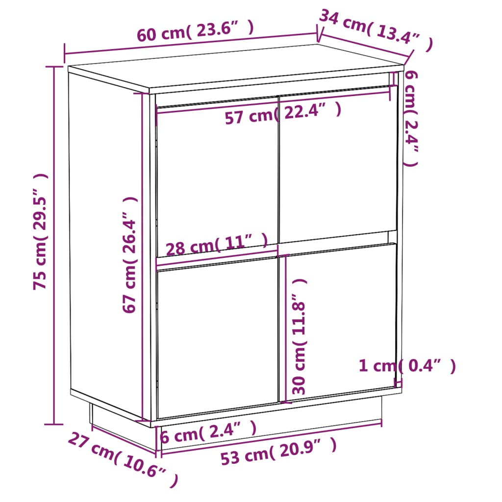 Senkki musta 60x34x75 cm täysi mänty - Sisustajankoti.fi