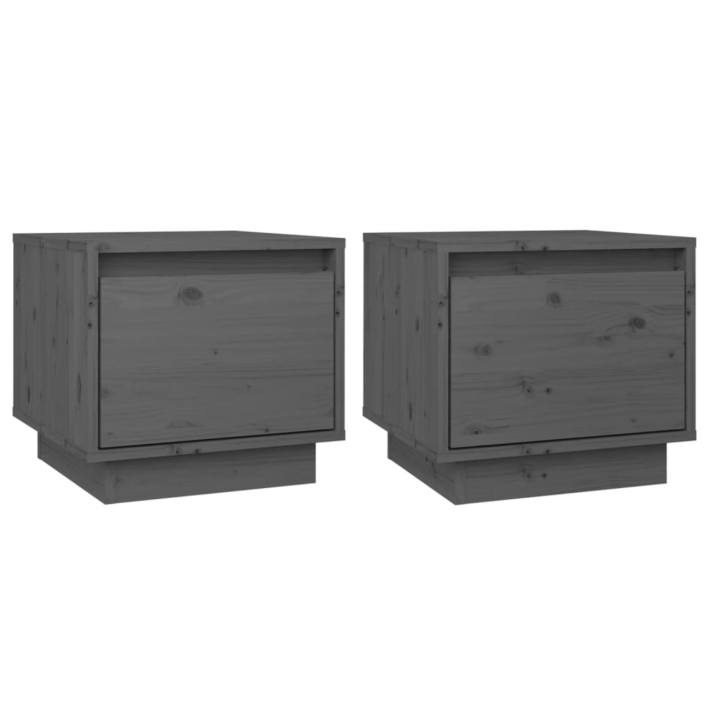 Yöpöydät 2 kpl harmaa 35x34x32 cm täysi mänty - Sisustajankoti.fi