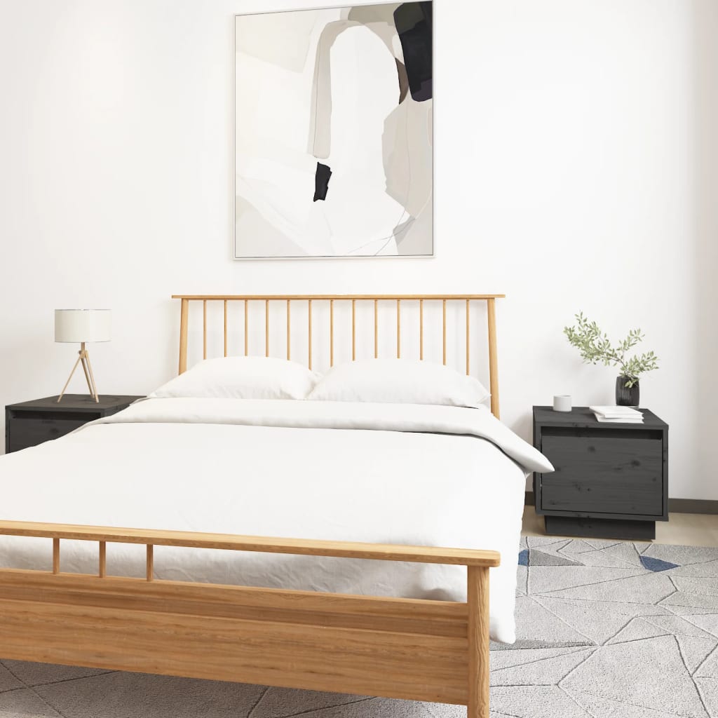 Yöpöydät 2 kpl harmaa 35x34x32 cm täysi mänty - Sisustajankoti.fi