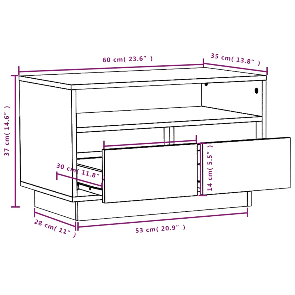 TV-taso musta 60x35x37 cm täysi mänty - Sisustajankoti.fi