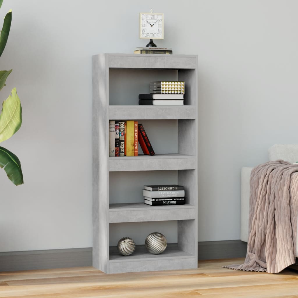 Kirjahylly/tilanjakaja betoninharmaa 60x30x135 cm tekninen puu - Sisustajankoti.fi