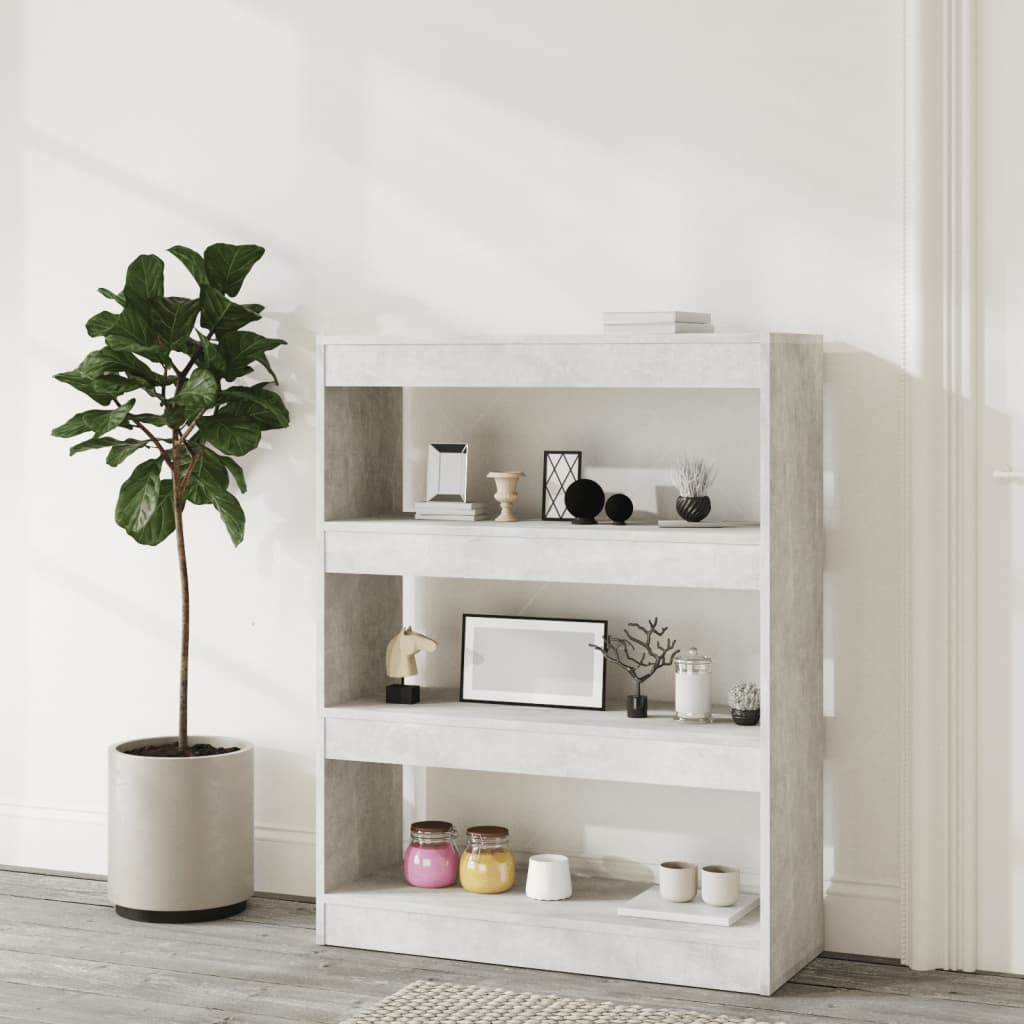 Kirjahylly/tilanjakaja betoninharmaa 80x30x103 cm tekninen puu - Sisustajankoti.fi