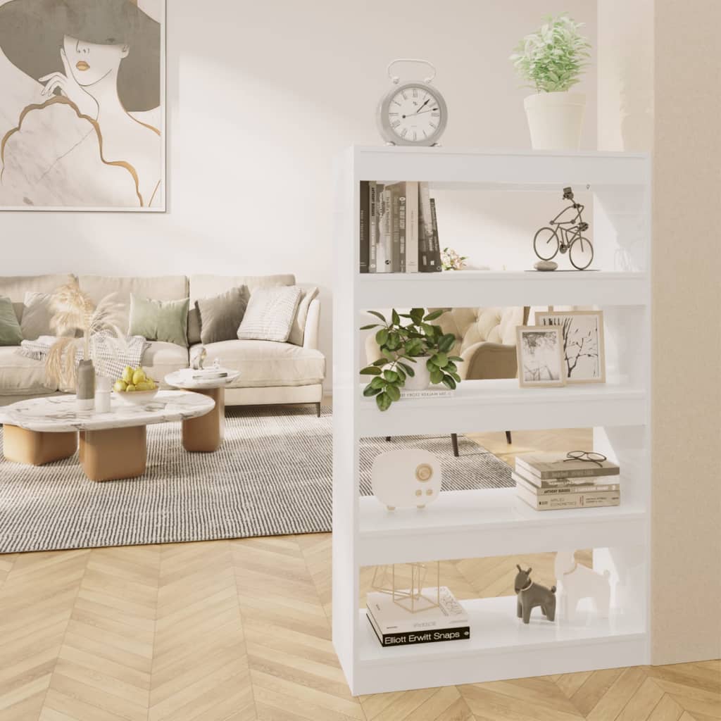 Kirjahylly/tilanjakaja korkeakiilto valk 80x30x135 cm - Sisustajankoti.fi