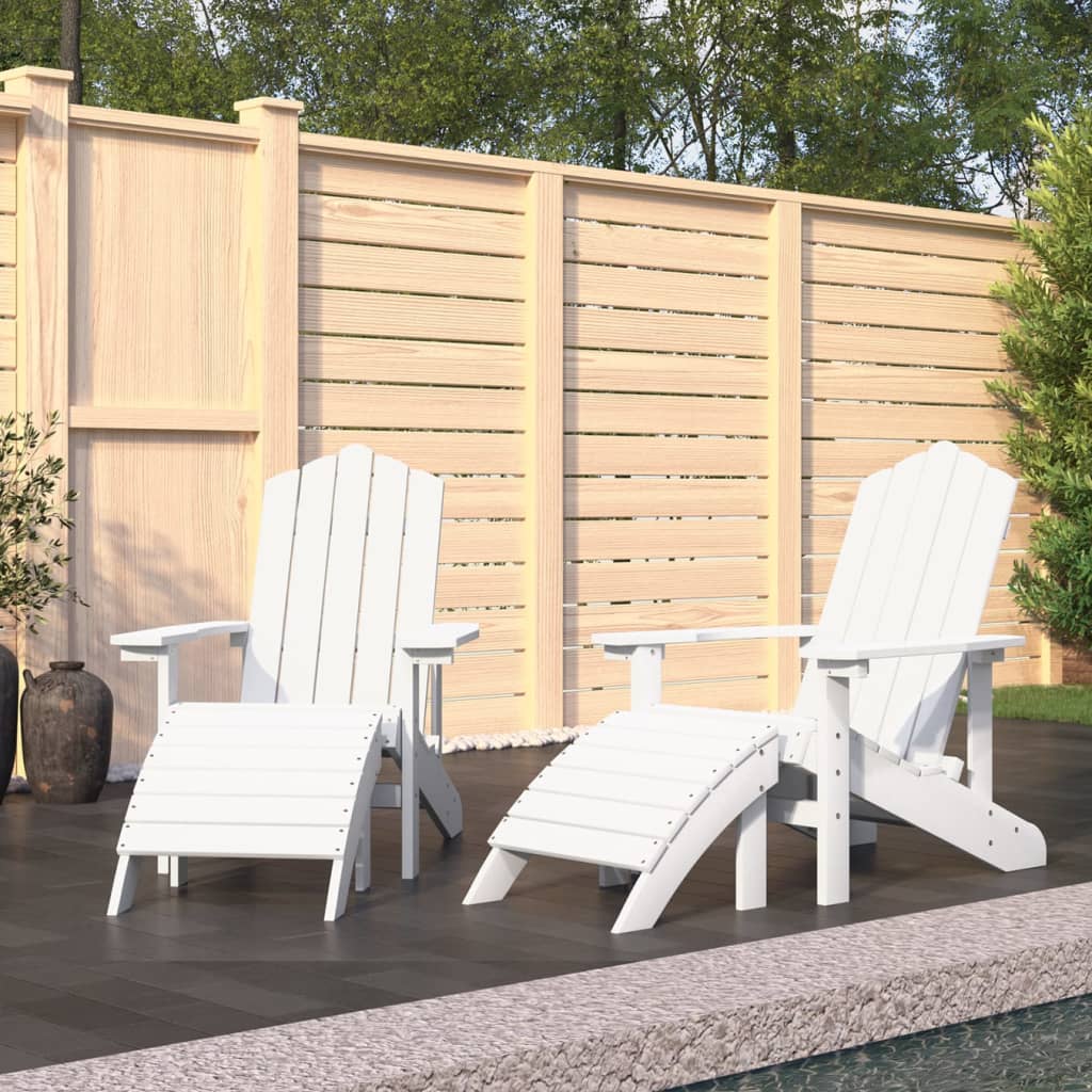 Adirondack puutarhatuolit 2 kpl jalkatuilla HDPE valkoinen - Sisustajankoti.fi