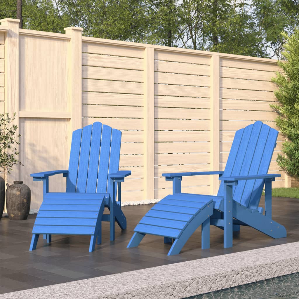Adirondack puutarhatuolit 2 kpl jalkatuilla HDPE vedensininen - Sisustajankoti.fi