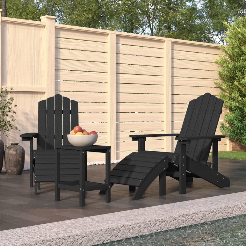 Adirondack puutarhatuolit jalkatuilla/pöydällä HDPE antrasiitti - Sisustajankoti.fi