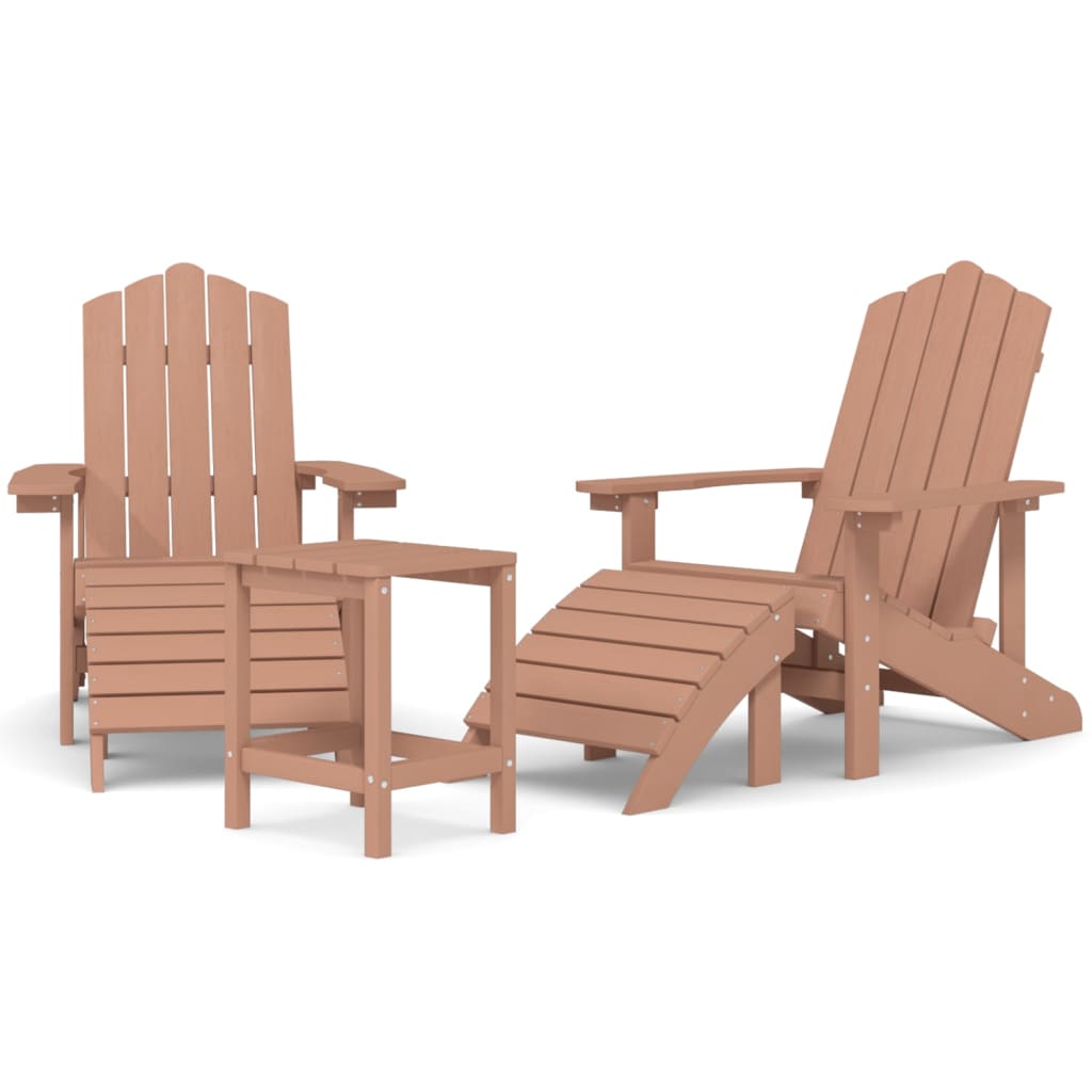 Adirondack puutarhatuolit jalkatuilla ja pöydällä HDPE ruskea - Sisustajankoti.fi