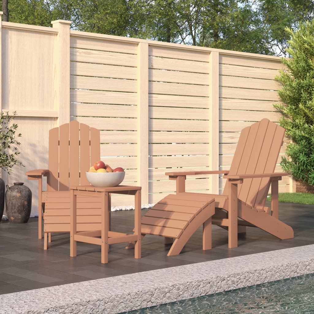 Adirondack puutarhatuolit jalkatuilla ja pöydällä HDPE ruskea - Sisustajankoti.fi