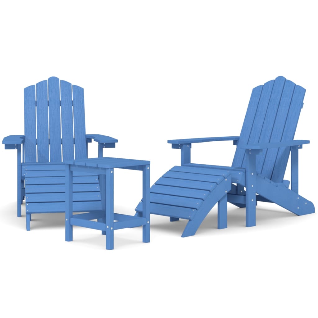 Adirondack puutarhatuolit jalkatuet ja pöytä HDPE vedensininen - Sisustajankoti.fi