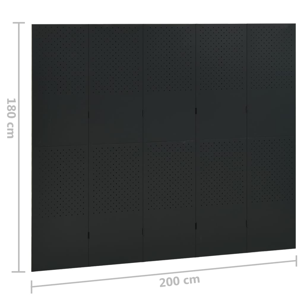 5-paneeliset tilanjakajat 2 kpl 200x180 cm musta teräs - Sisustajankoti.fi