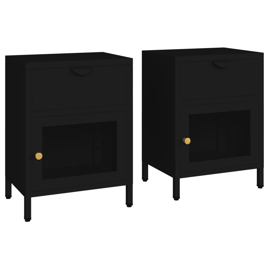 Yöpöydät 2 kpl musta 40x30x54,5 cm teräs ja lasi - Sisustajankoti.fi