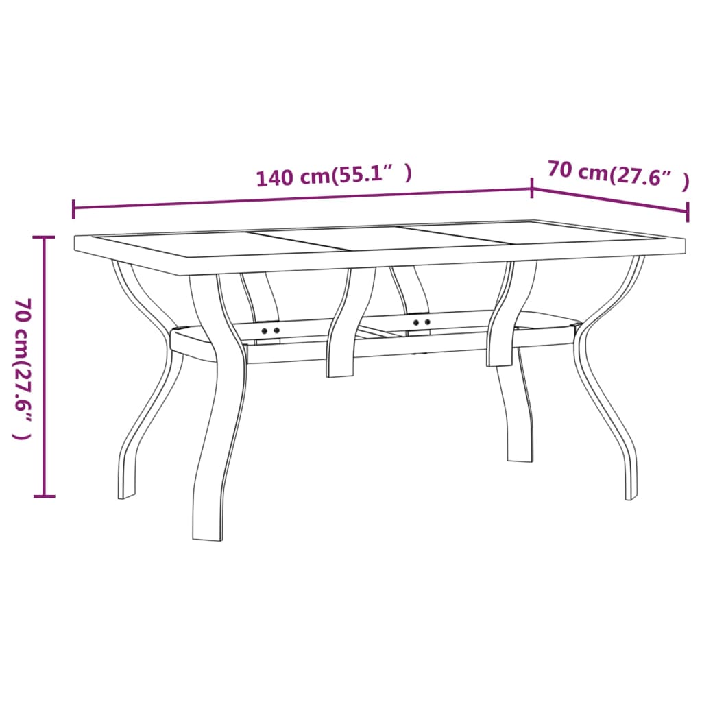 Puutarhapöytä ruskea ja musta 140x70x70 cm teräs ja lasi - Sisustajankoti.fi