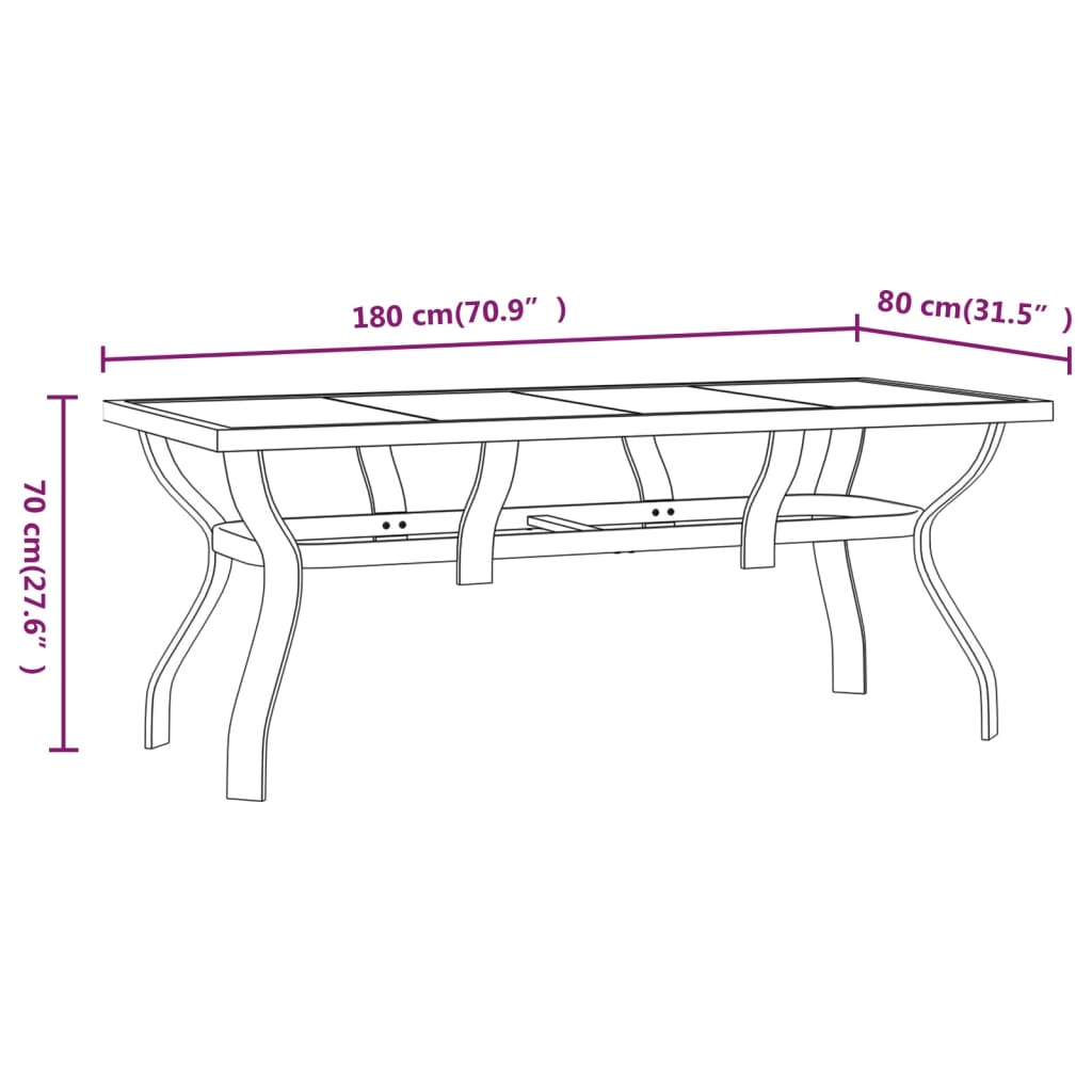 Puutarhapöytä ruskea ja musta 180x80x70 cm teräs ja lasi - Sisustajankoti.fi