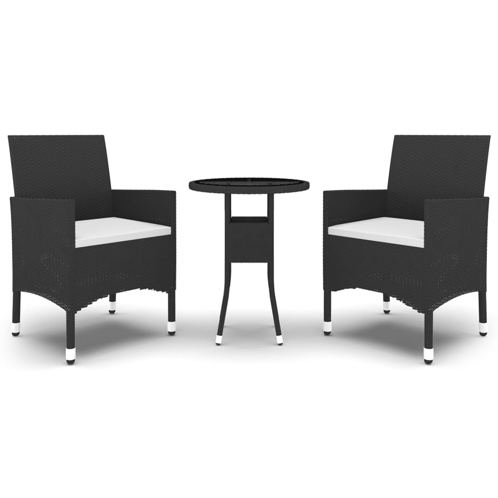 3-osainen Bistrosarja ulos polyrottinki ja karkaistu lasi musta - Sisustajankoti.fi