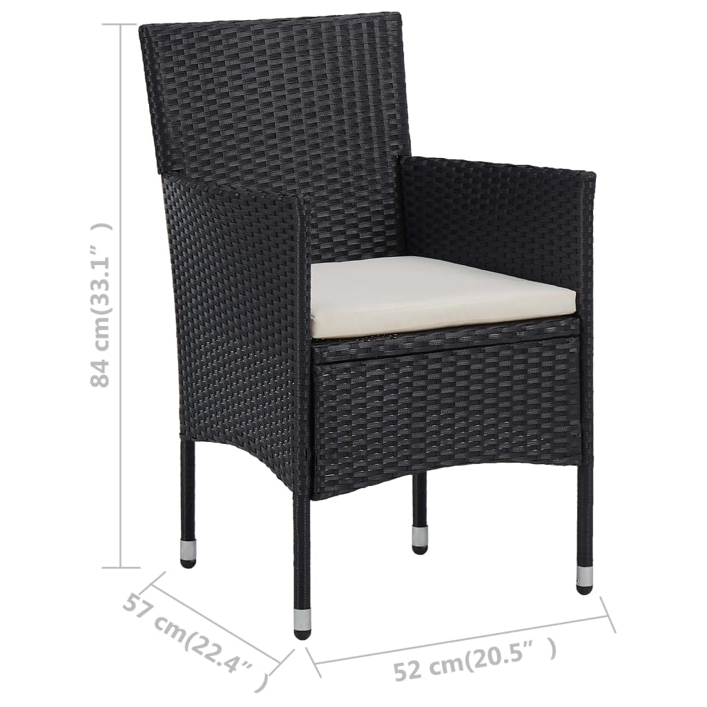 3-osainen Bistrosarja ulos polyrottinki ja karkaistu lasi musta - Sisustajankoti.fi