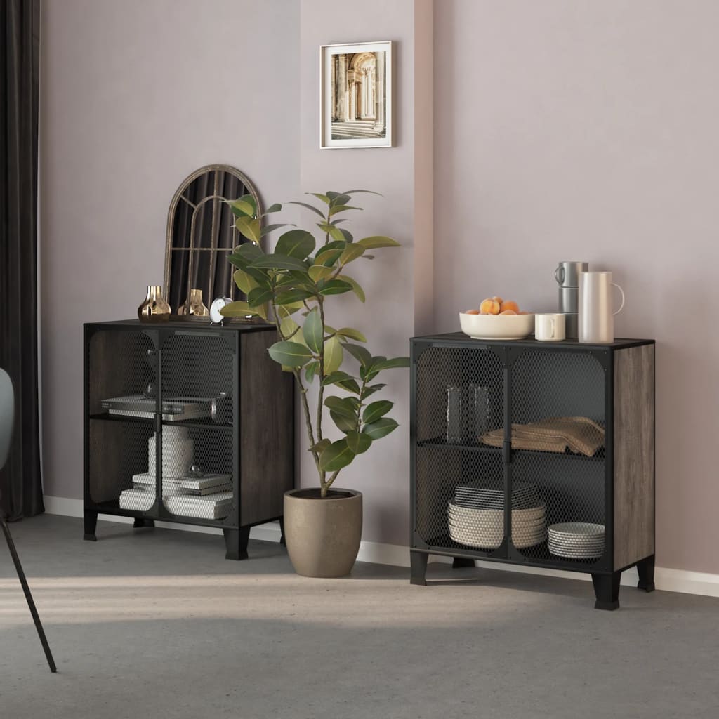 Säilytyskaapit 2 kpl harmaa 72x36x82 cm metalli ja MDF - Sisustajankoti.fi