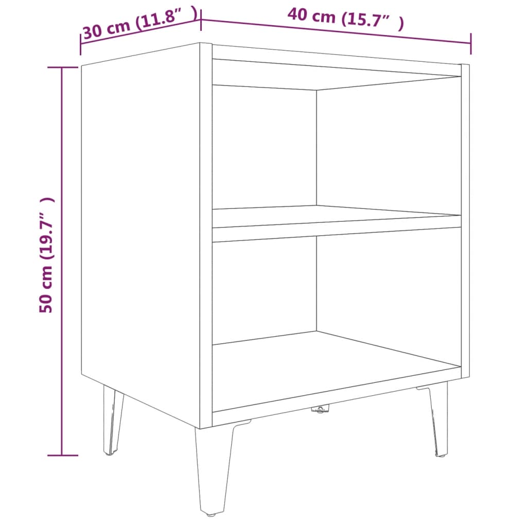 Yöpöydät metallijaloilla 2 kpl savutammi 40x30x50 cm - Sisustajankoti.fi