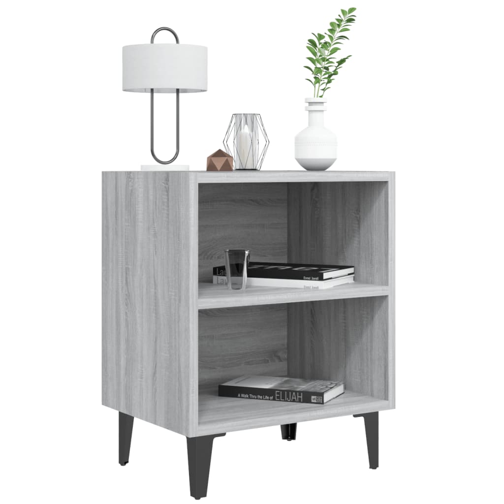Yöpöydät metallijaloilla 2 kpl harmaa Sonoma 40x30x50 cm - Sisustajankoti.fi