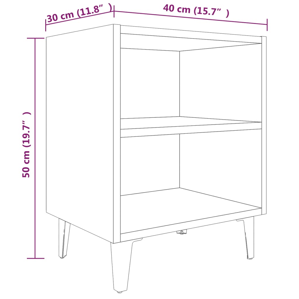 Yöpöydät metallijaloilla 2 kpl harmaa Sonoma 40x30x50 cm - Sisustajankoti.fi