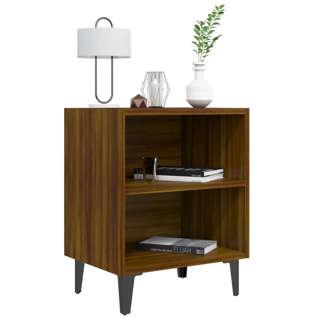 Yöpöydät metallijaloilla 2 kpl ruskea tammi 40x30x50 cm - Sisustajankoti.fi