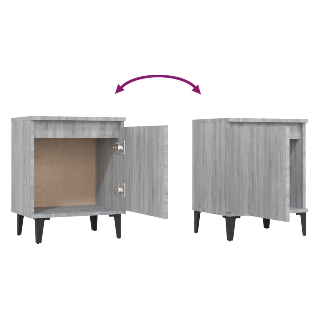 Yöpöydät metallijaloilla 2 kpl harmaa Sonoma 40x30x50 cm - Sisustajankoti.fi