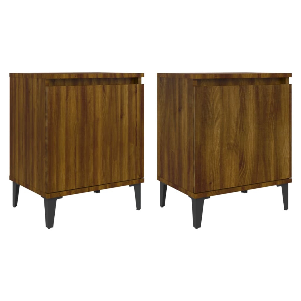 Yöpöydät metallijaloilla 2 kpl ruskea tammi 40x30x50 cm - Sisustajankoti.fi