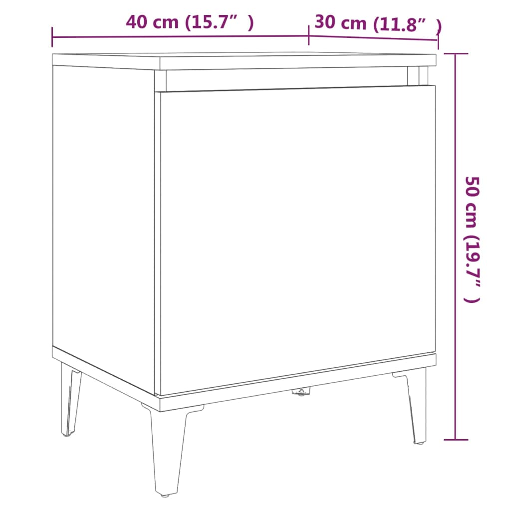 Yöpöydät metallijaloilla 2 kpl ruskea tammi 40x30x50 cm - Sisustajankoti.fi