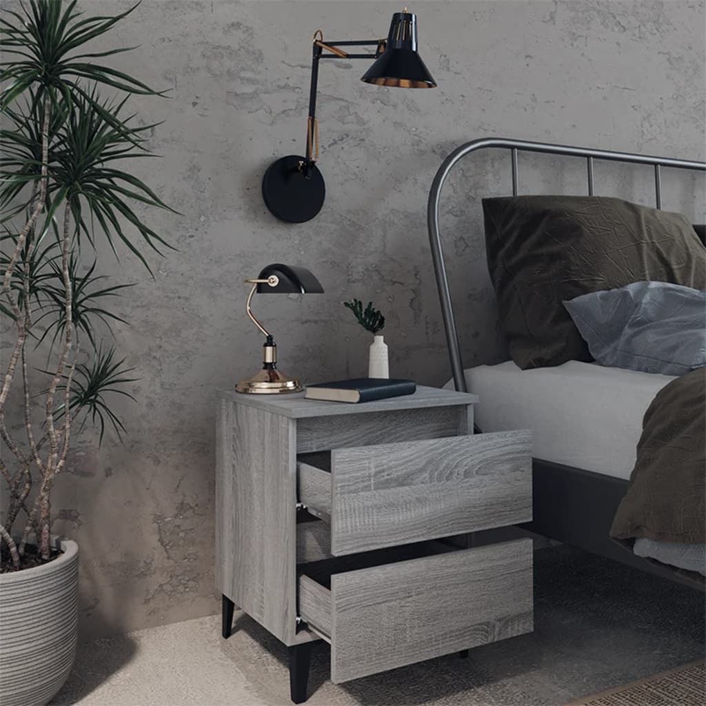 Yöpöydät metallijaloilla 2 kpl harmaa Sonoma 40x35x50 cm - Sisustajankoti.fi