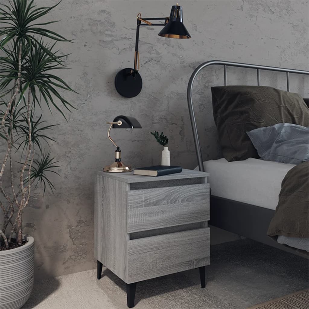 Yöpöydät metallijaloilla 2 kpl harmaa Sonoma 40x35x50 cm - Sisustajankoti.fi