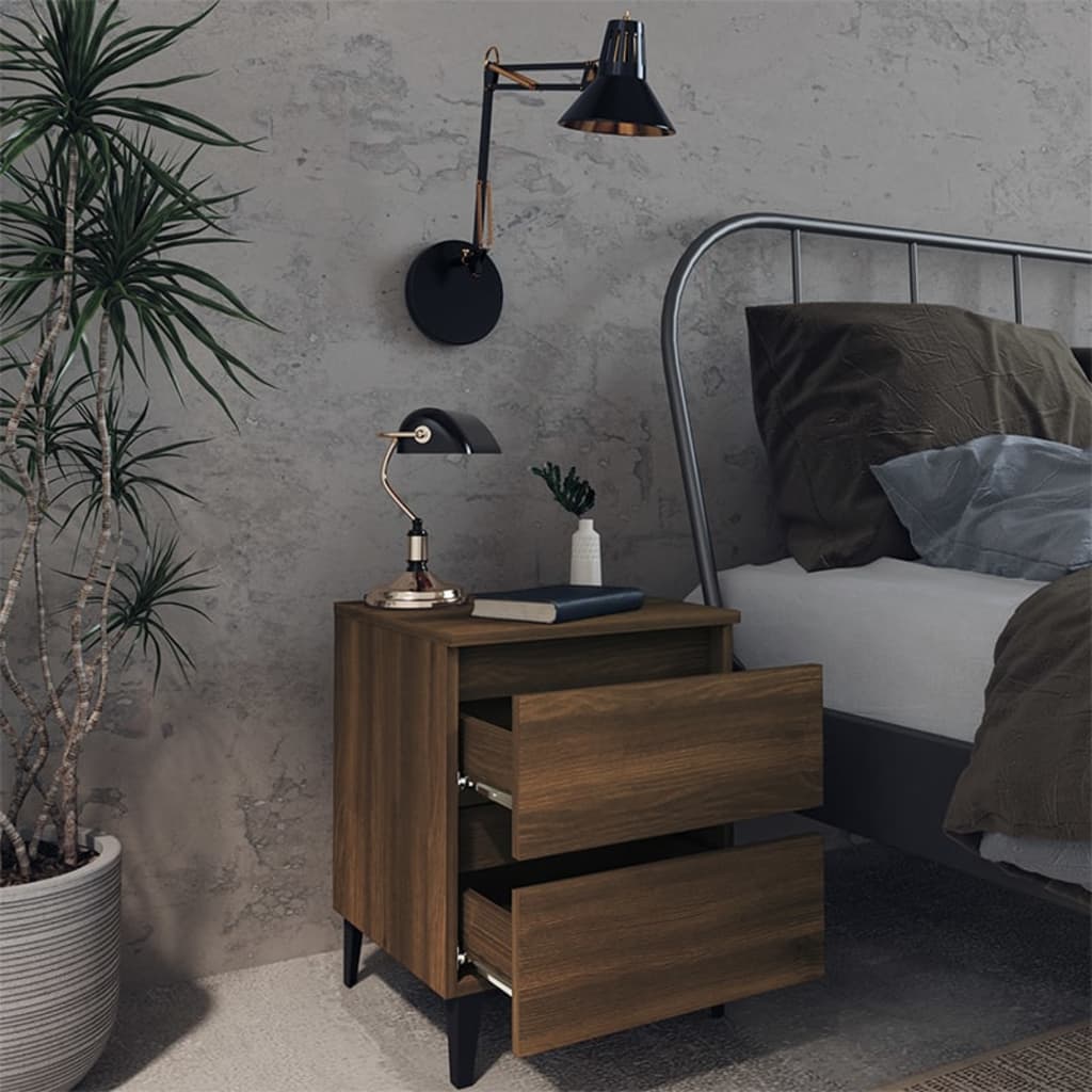 Yöpöydät metallijaloilla 2 kpl ruskea tammi 40x35x50 cm - Sisustajankoti.fi