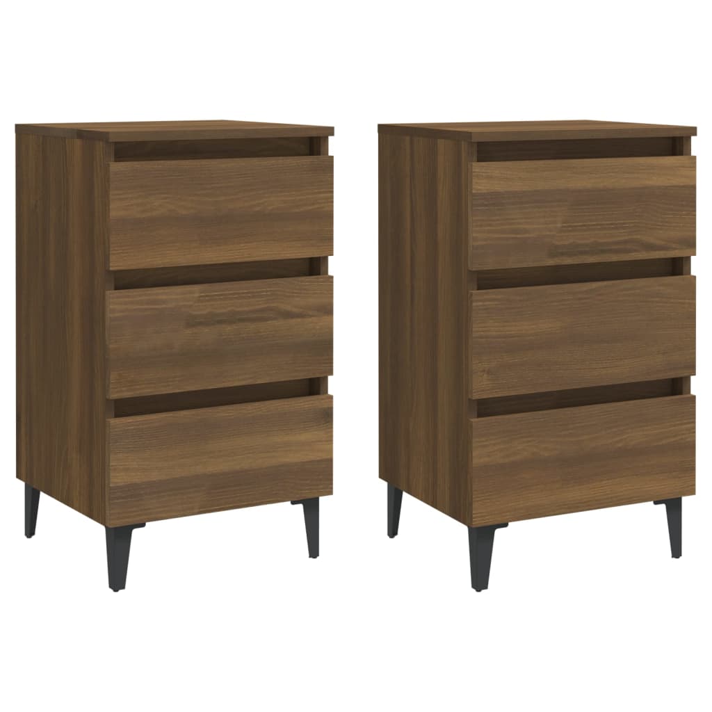Yöpöydät metallijaloilla 2 kpl ruskea tammi 40x35x69 cm - Sisustajankoti.fi