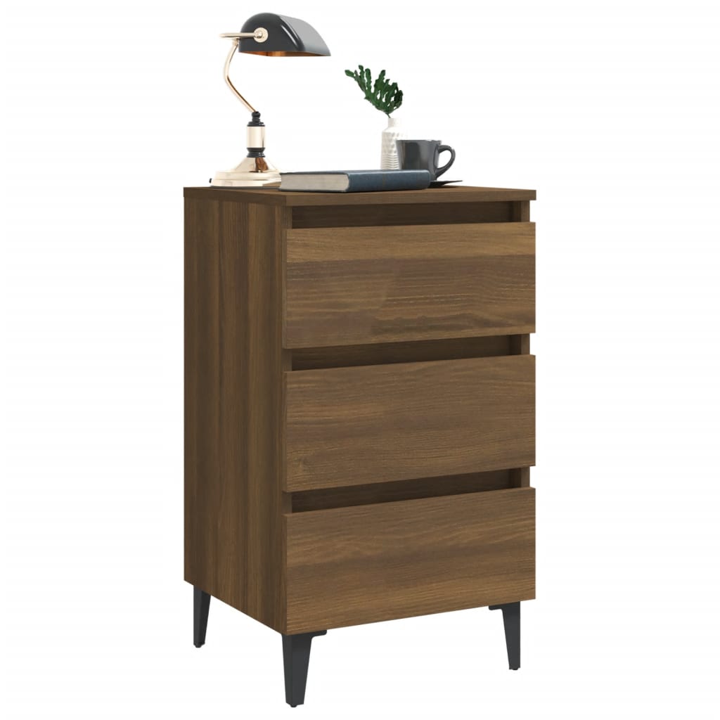 Yöpöydät metallijaloilla 2 kpl ruskea tammi 40x35x69 cm - Sisustajankoti.fi