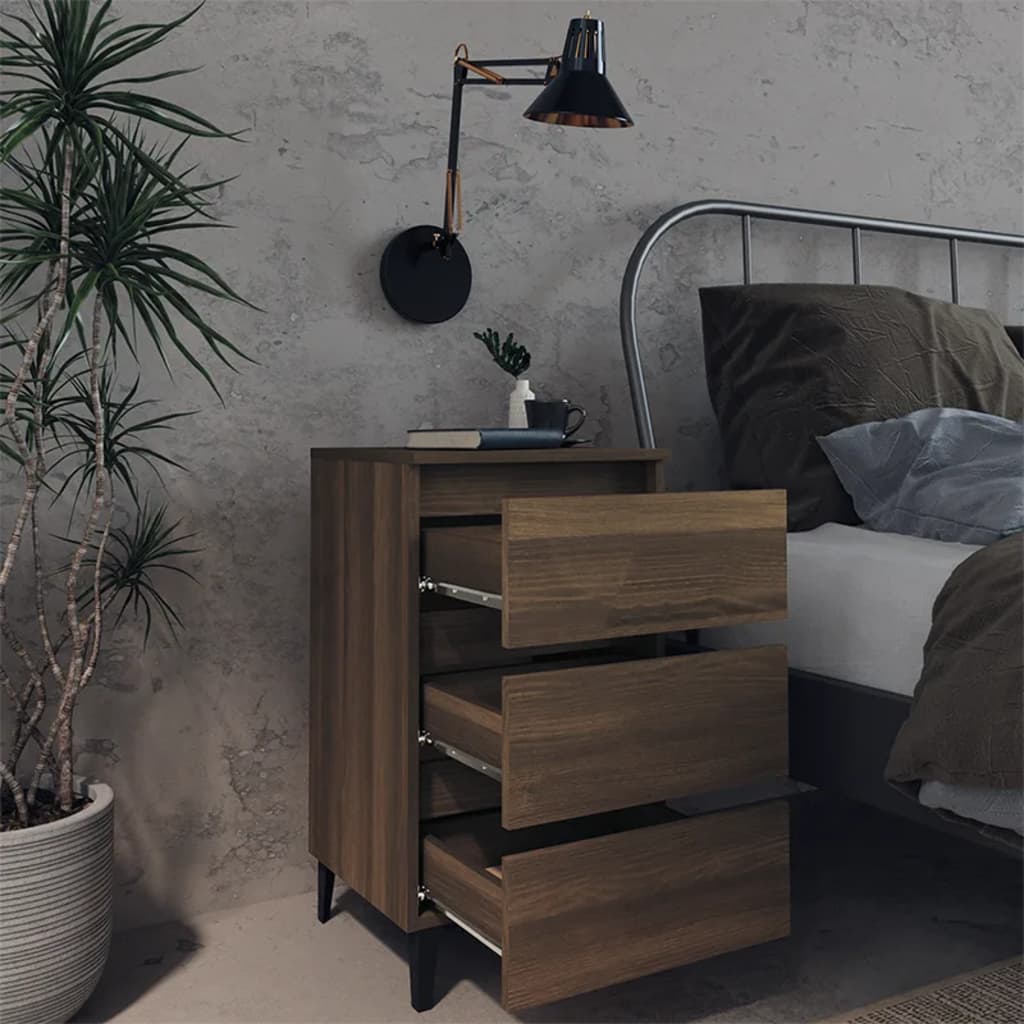 Yöpöydät metallijaloilla 2 kpl ruskea tammi 40x35x69 cm - Sisustajankoti.fi