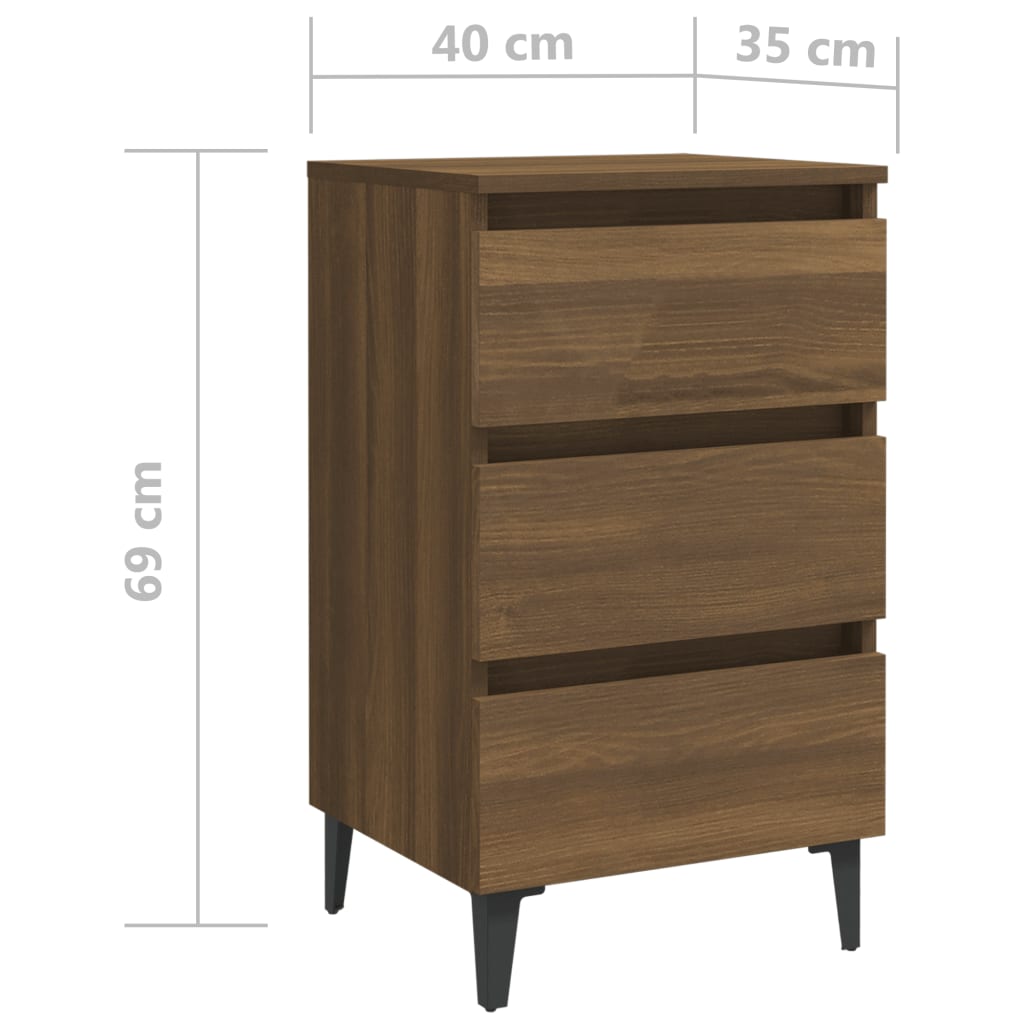Yöpöydät metallijaloilla 2 kpl ruskea tammi 40x35x69 cm - Sisustajankoti.fi