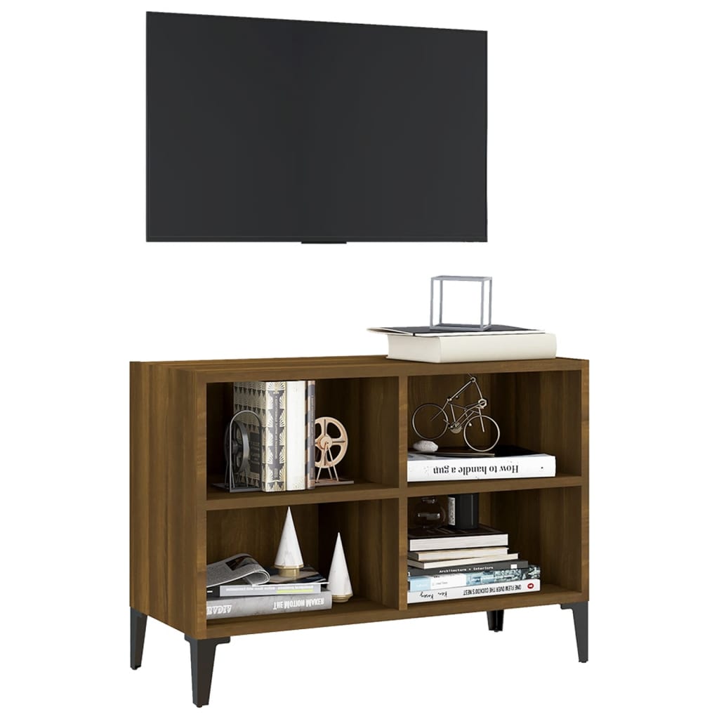 TV-taso metallijaloilla ruskea tammi 69,5x30x50 cm - Sisustajankoti.fi