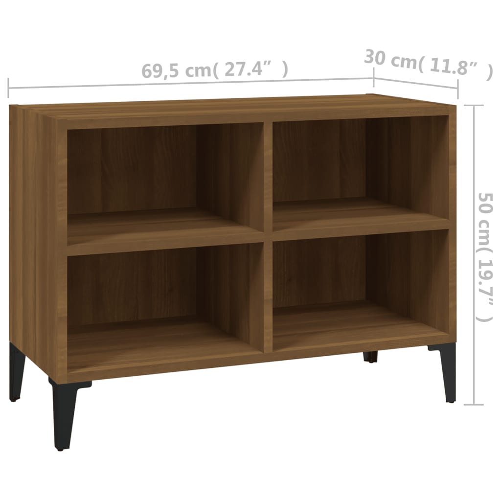 TV-taso metallijaloilla ruskea tammi 69,5x30x50 cm - Sisustajankoti.fi