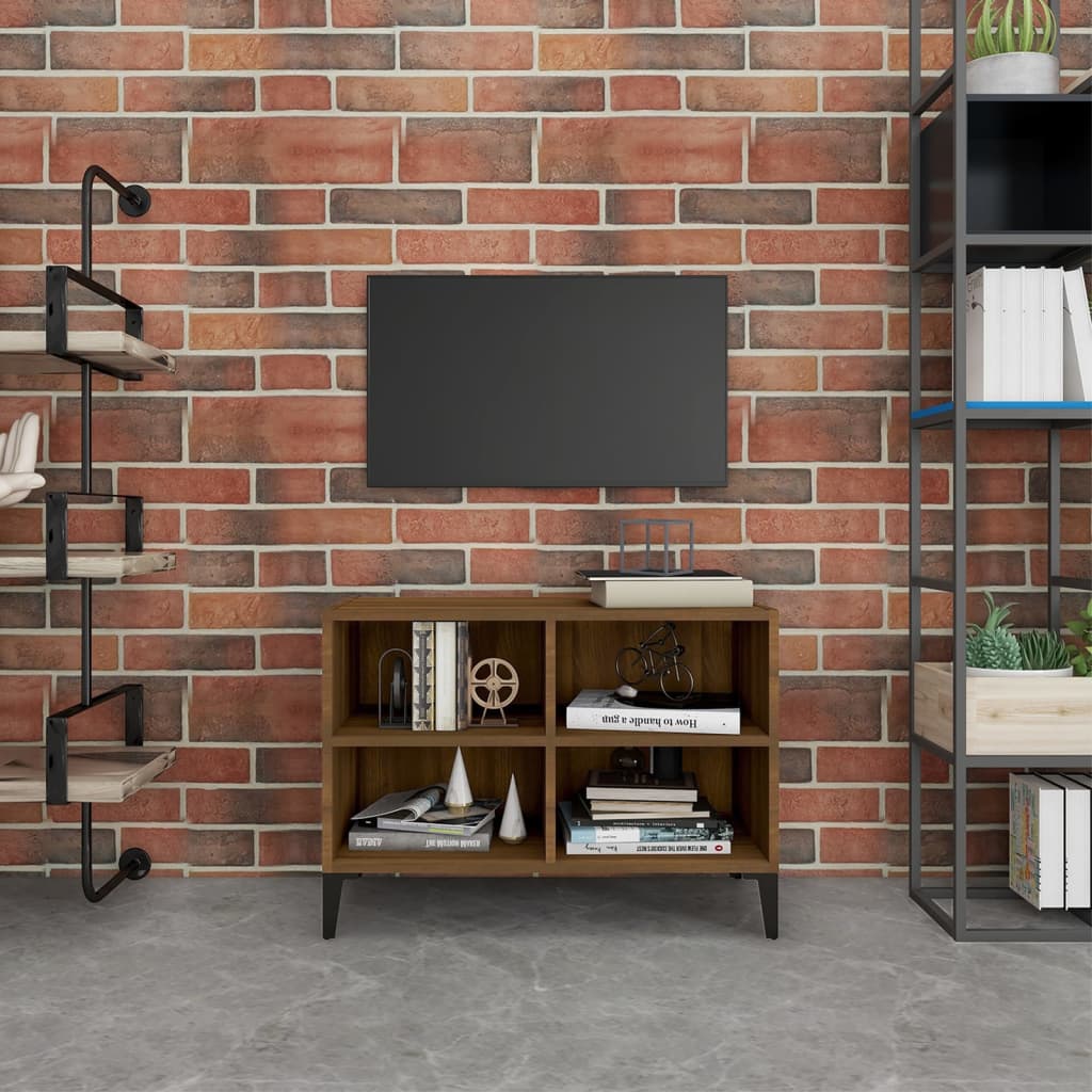 TV-taso metallijaloilla ruskea tammi 69,5x30x50 cm - Sisustajankoti.fi