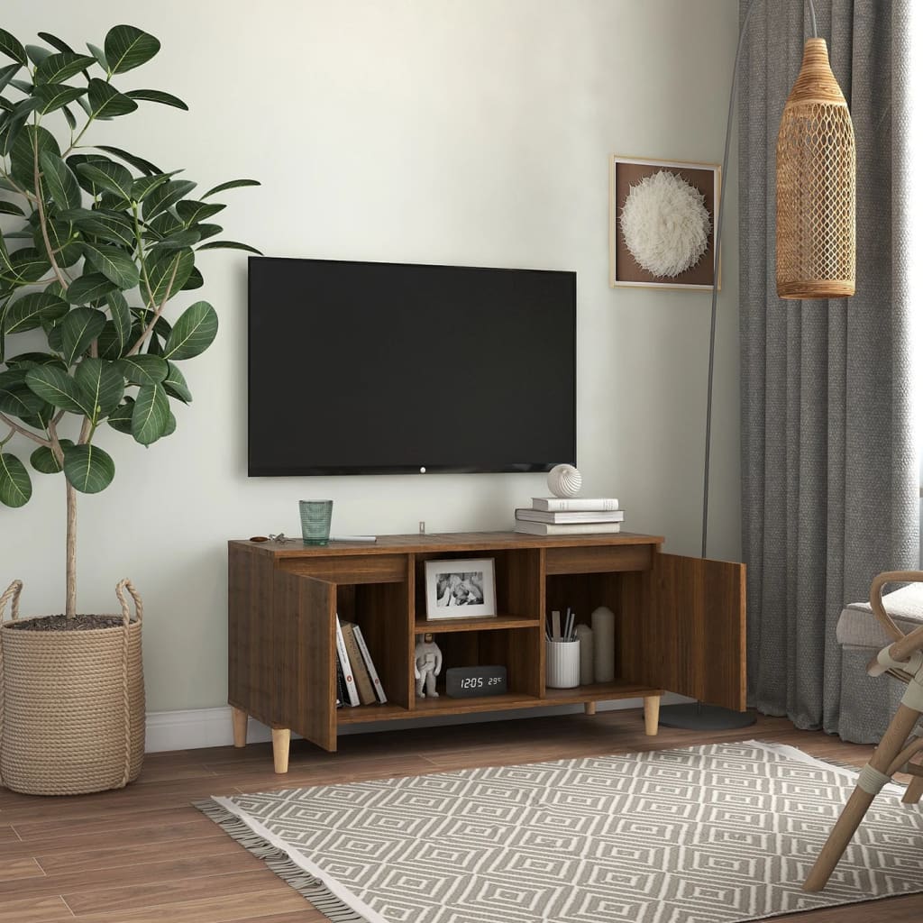 TV-taso täyspuiset jalat ruskea tammi 103,5x35x50 cm - Sisustajankoti.fi