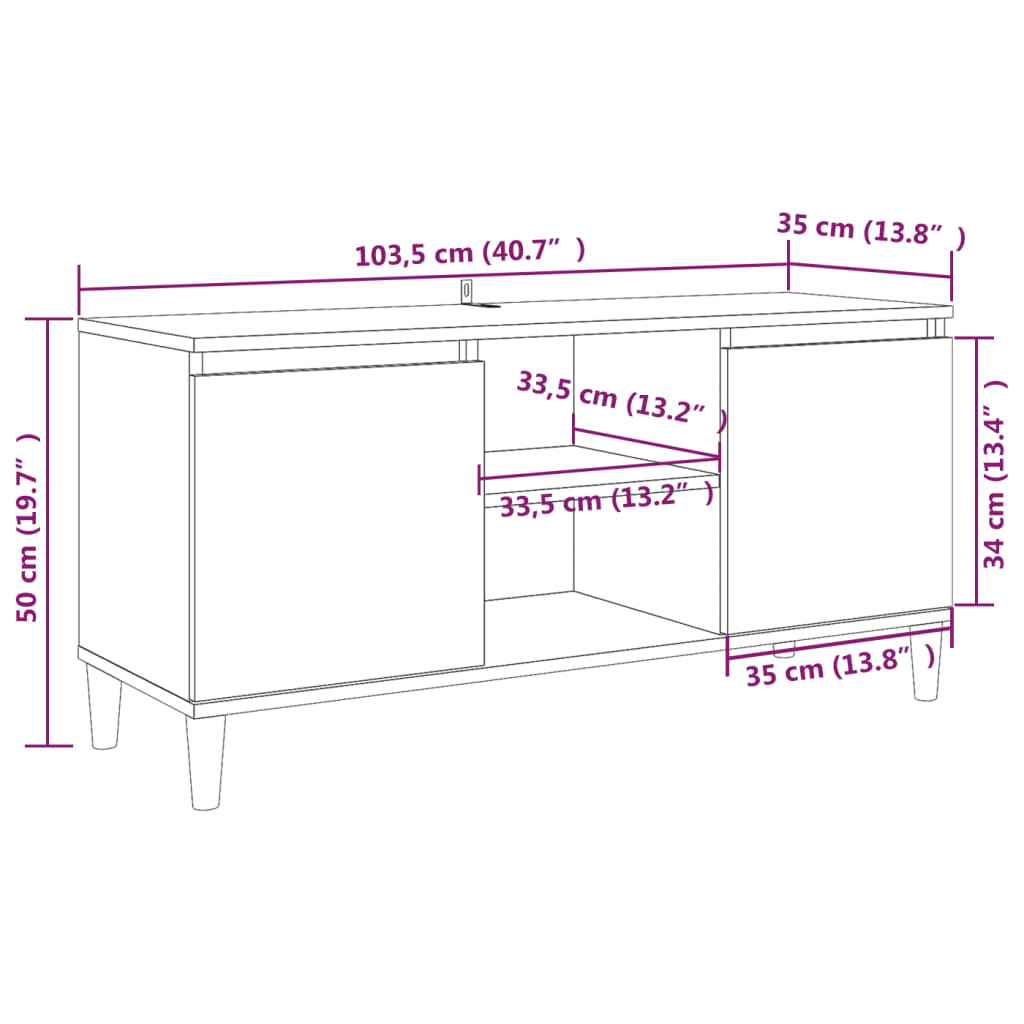 TV-taso täyspuiset jalat ruskea tammi 103,5x35x50 cm - Sisustajankoti.fi