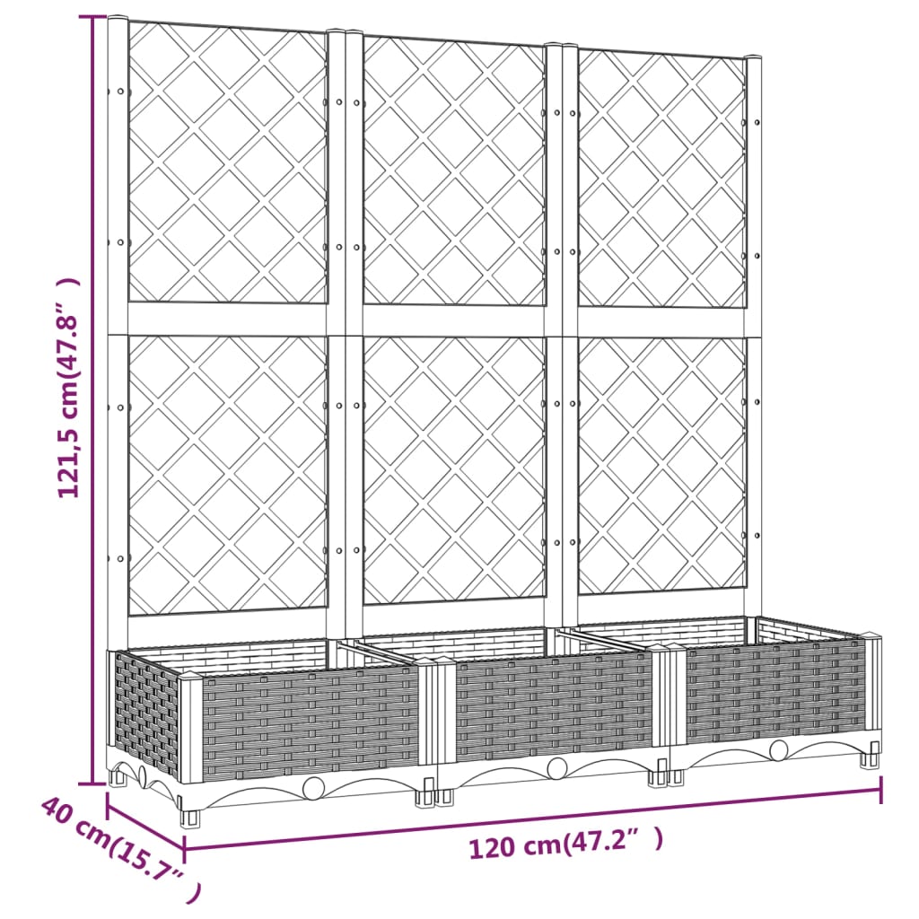Kukkalaatikko säleiköllä musta 120x40x121,5 cm PP - Sisustajankoti.fi