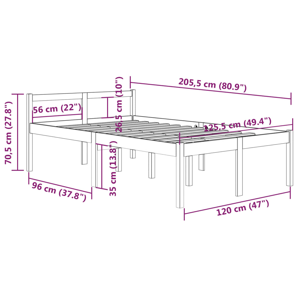 Sängynrunko valkoinen täysi mänty 120x200 cm - Sisustajankoti.fi