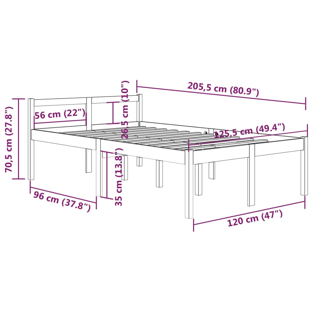 Sängynrunko hunajanruskea täysi mänty 120x200 cm - Sisustajankoti.fi
