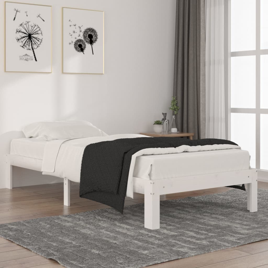 Sängynrunko valkoinen täysi mänty 90x200 cm - Sisustajankoti.fi